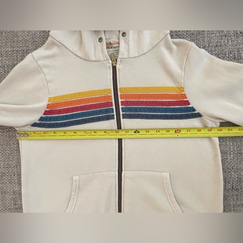 Aviator Nation Unisex Vintage White Rainbow Stripe Zip Hoodie (S) & Sweats (XS) - Picture 8 of 13